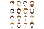 Beards vector portraite of bearded man with male haircut in barbershop and barbed mustache on hipsters face illustration set of barber hairstyle isolated on white background