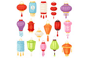Chinese lantern vector traditional colorful lantern-light and oriental decoration of china culture for asian celebration illustration set of festival decor light isolated on white background