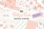 Peach Patterns Floral Digital Papers