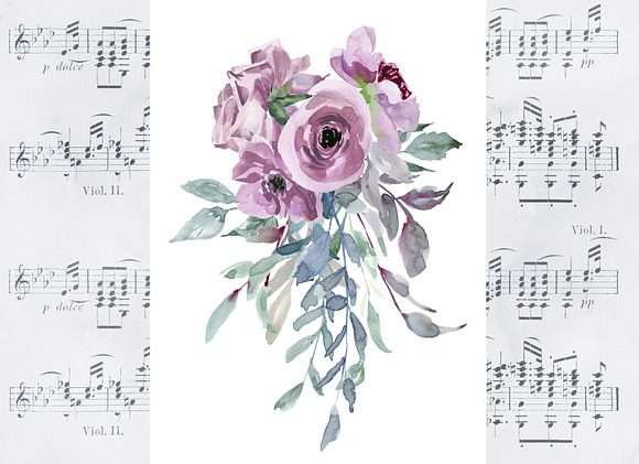 Watercolor Lilac Color Roses Clipart in Illustrations - product preview 2
