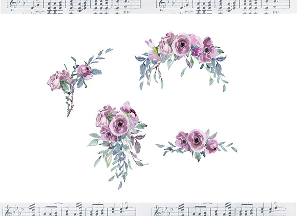 Watercolor Lilac Color Roses Clipart in Illustrations - product preview 4