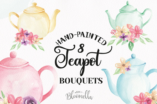 Watercolor Floral Teapot Wonderland 