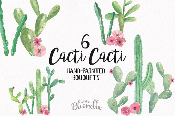 Cacti Bouquets Watercolor Cactus Set
