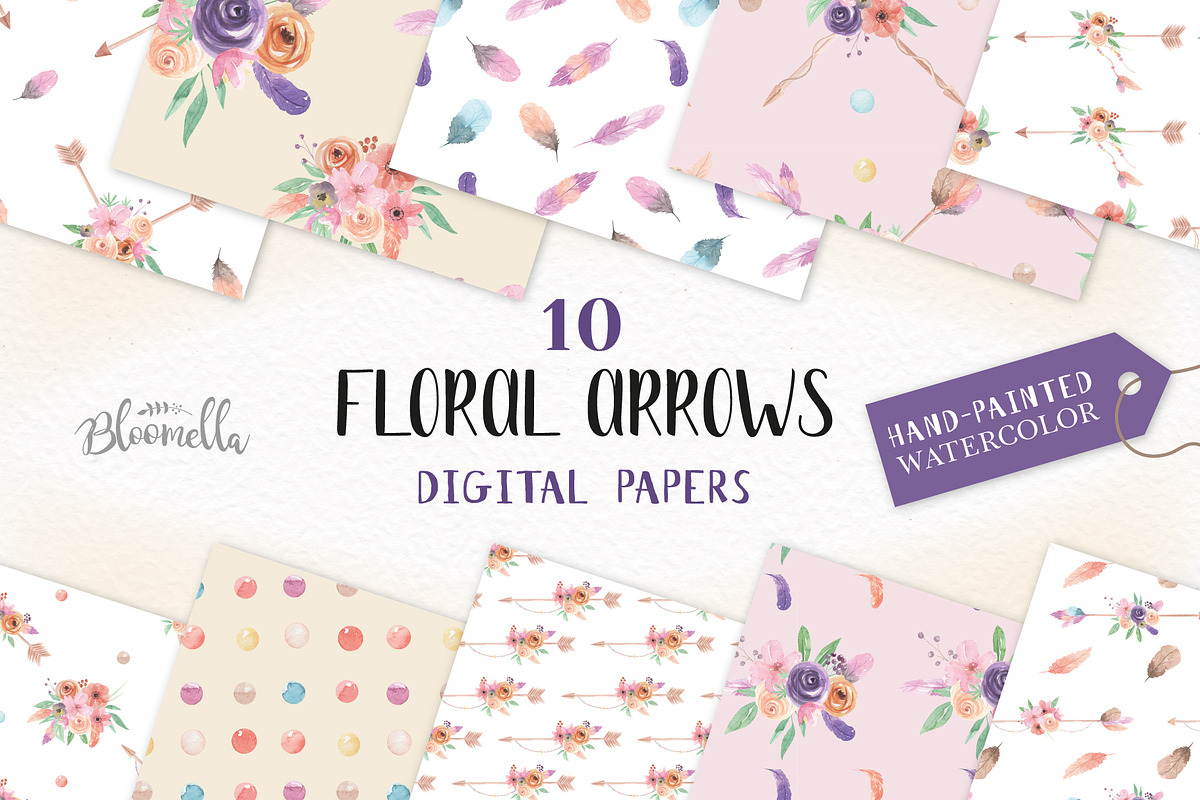 Floral Arrows Watercolor Patterns  in Patterns - product preview 8