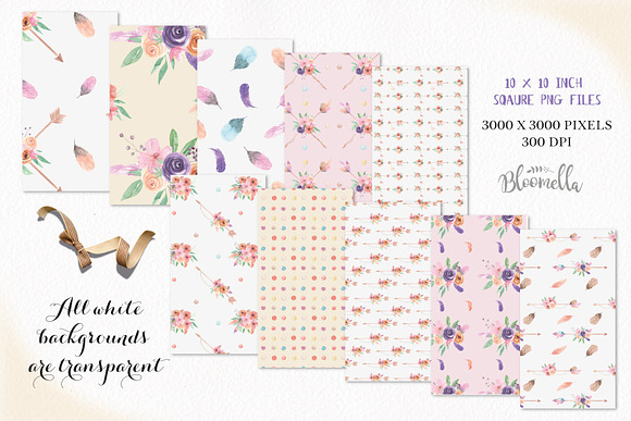 Floral Arrows Watercolor Patterns  in Patterns - product preview 2