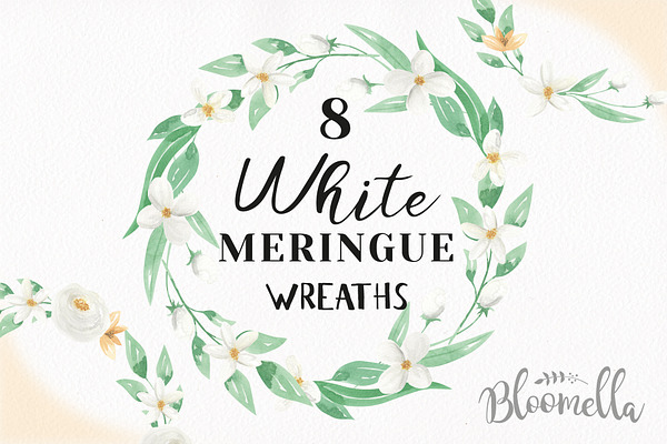 Watercolor White Flower Wreath Set