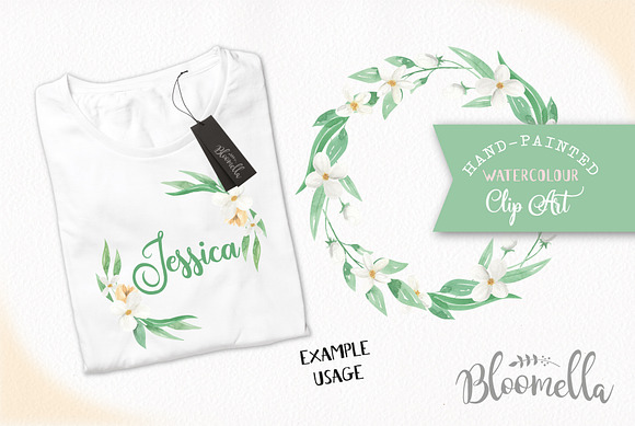 Watercolor White Flower Wreath Set in Illustrations - product preview 1