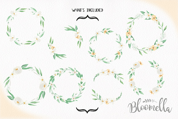 Watercolor White Flower Wreath Set in Illustrations - product preview 3