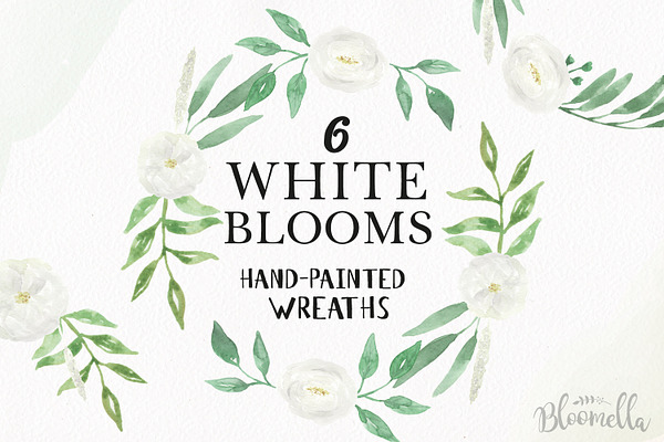 White Blooms Watercolor Wreaths Set