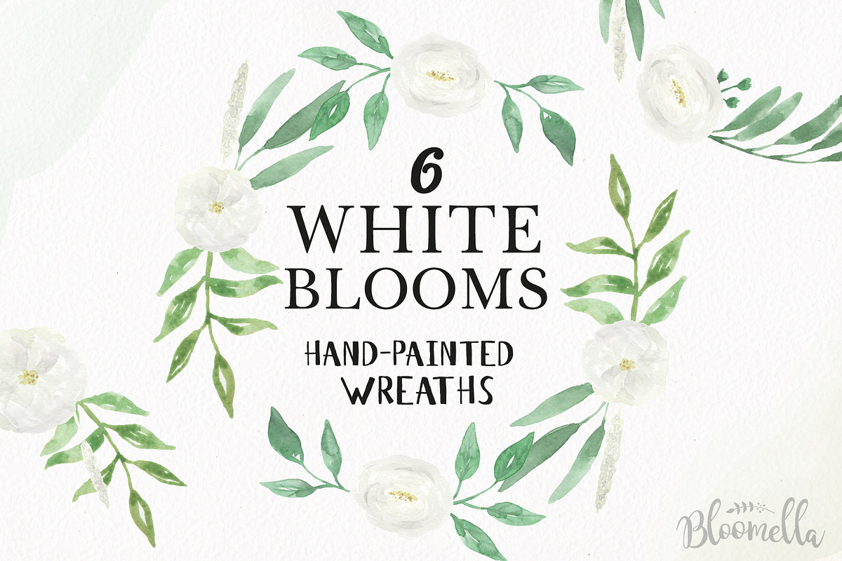 White Blooms Watercolor Wreaths Set in Illustrations - product preview 8