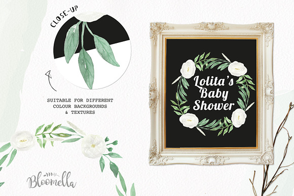 White Blooms Watercolor Wreaths Set in Illustrations - product preview 2