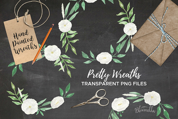 White Blooms Watercolor Wreaths Set in Illustrations - product preview 3