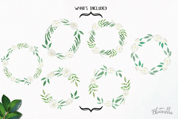 White Blooms Watercolor Wreaths Set in Illustrations - product preview 4