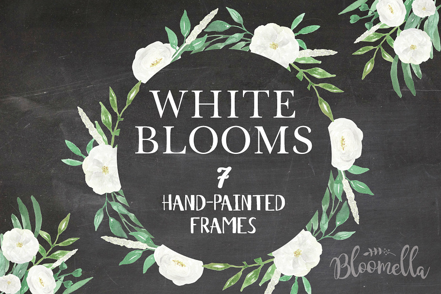 White Blooms Watercolor Frames Set in Illustrations - product preview 8