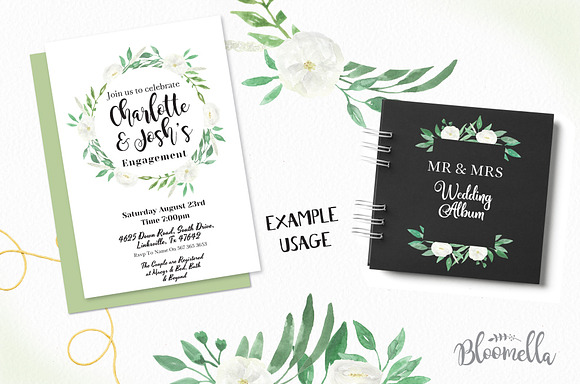 White Blooms Watercolor Frames Set in Illustrations - product preview 1
