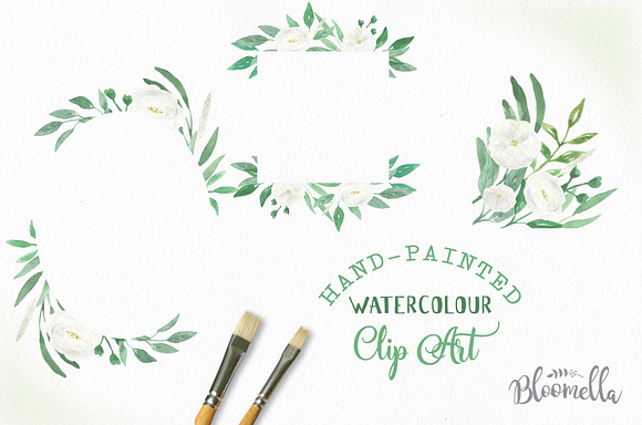 White Blooms Watercolor Frames Set in Illustrations - product preview 3