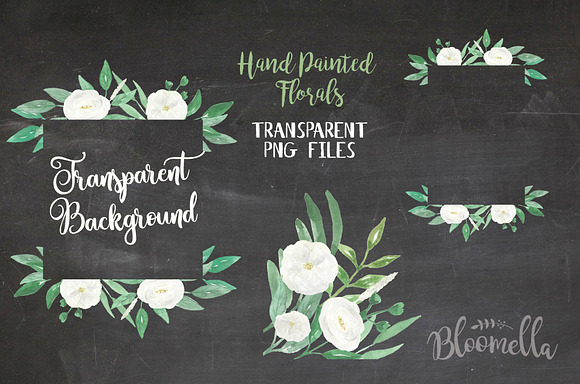 White Blooms Watercolor Frames Set in Illustrations - product preview 5