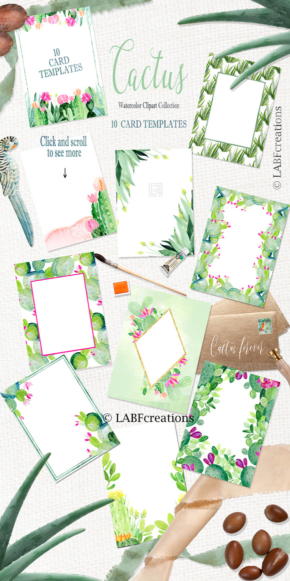 Cactus & Aloe Watercolor flowers in Illustrations - product preview 1