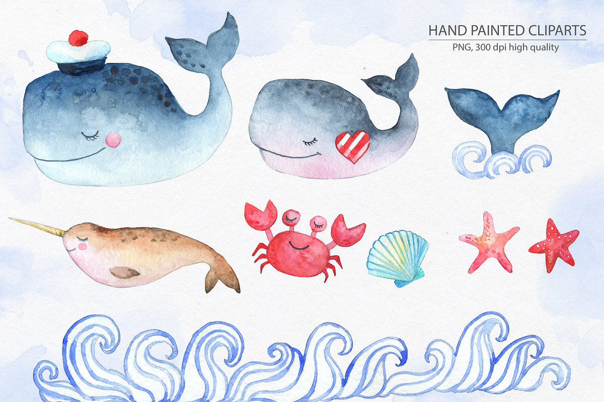 Nautical clipart. Sea animals in Illustrations - product preview 8