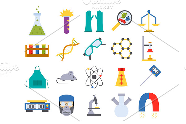 Lab vector chemical test medical laboratory scientific biology science chemistry icons illustration.