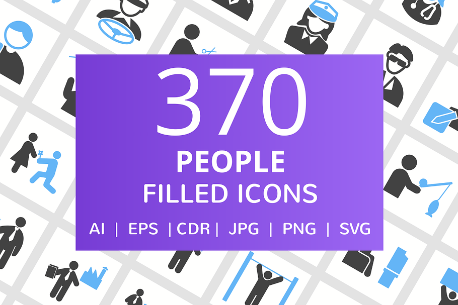 370 People Filled Blue & Black Icons