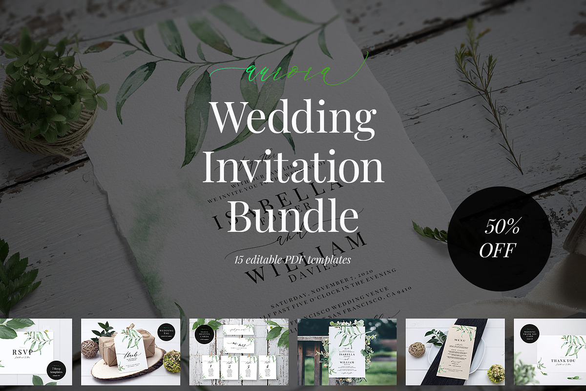 Wedding Invitation Bundle, Aurora in Wedding Templates - product preview 8