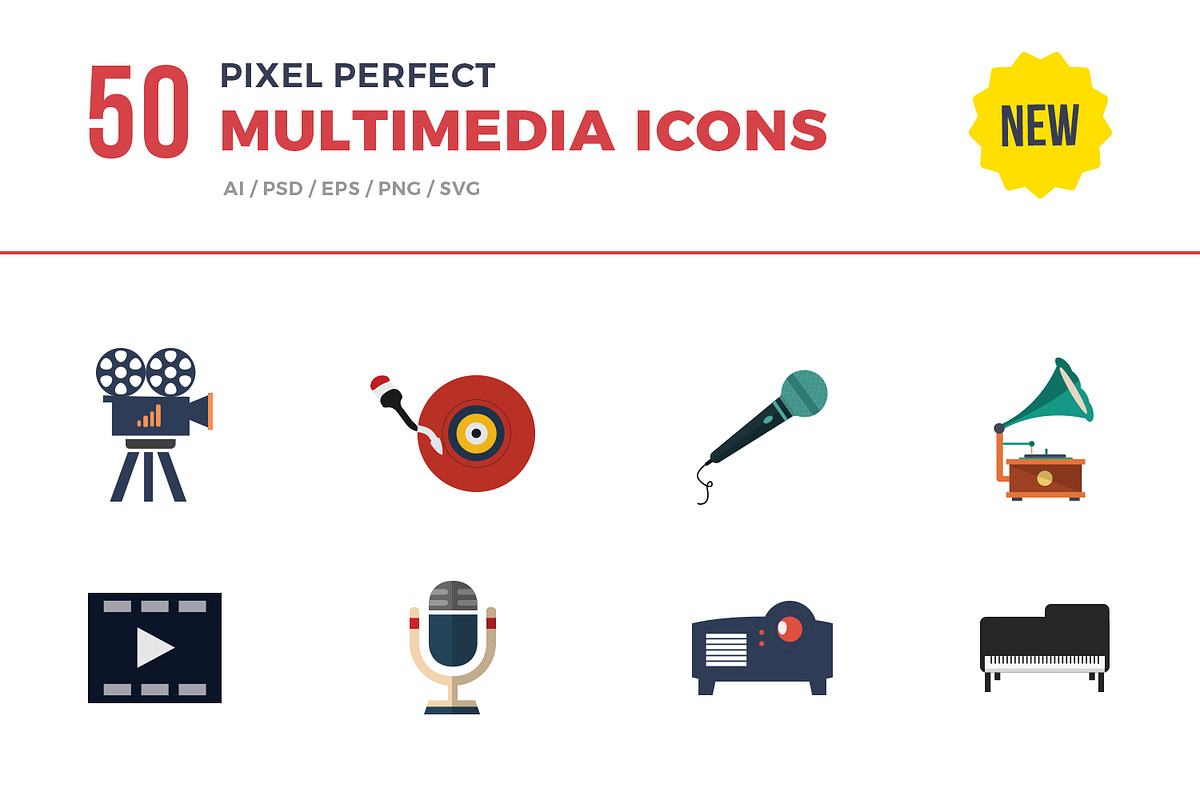 Flat Icons Multimedia Set in Movie Icons - product preview 8