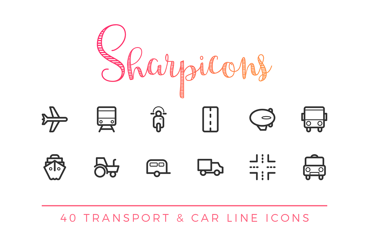 Transport & Car Line Icons in Car Icons - product preview 8