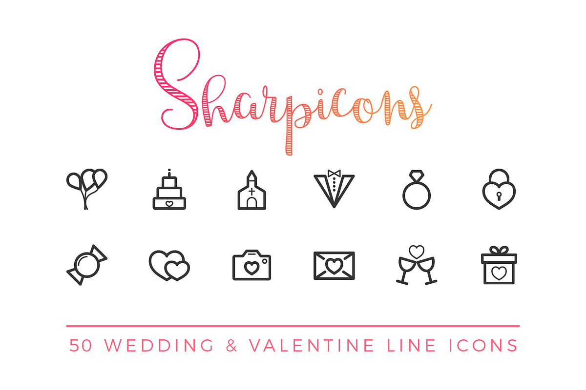 Wedding & Valentine Line Icons in Graphics - product preview 8