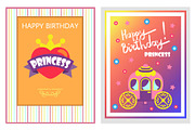 Happy Birthday Cards Set, Vector Illustration