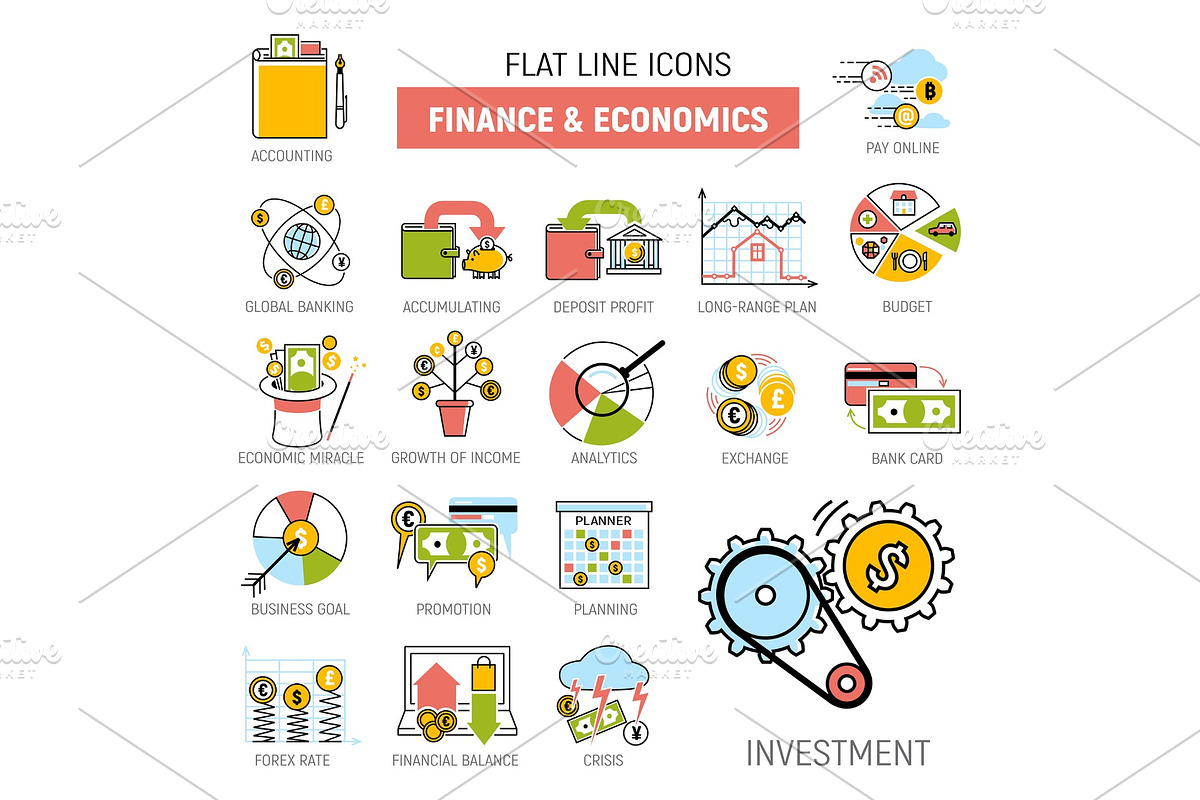 Banking money financial services set credit sign development finance accumulation bank investment management vector illustration. in Objects - product preview 8