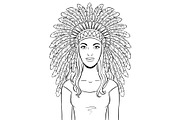 Woman in Indian headdress coloring vector