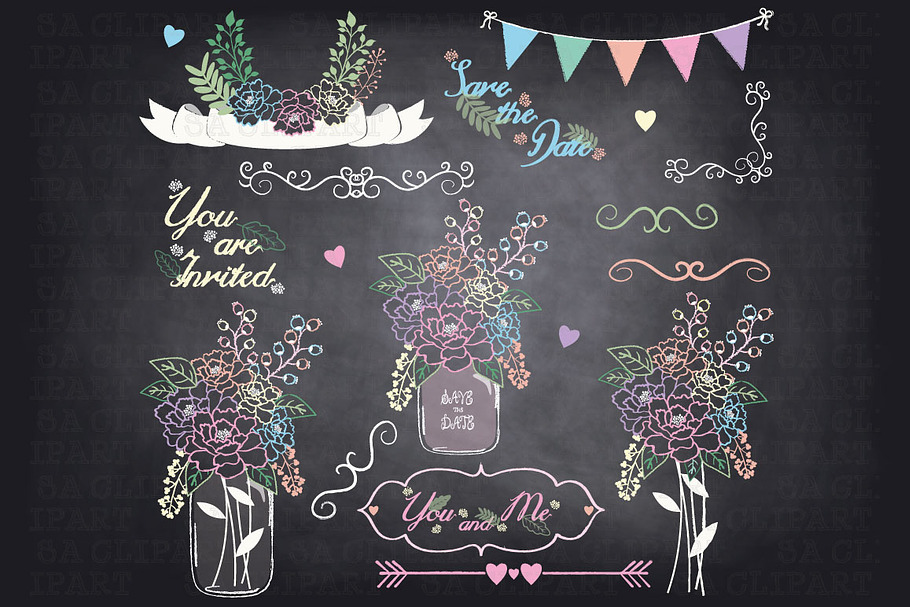 Chalkboard Mason jar Clipart in Illustrations - product preview 8