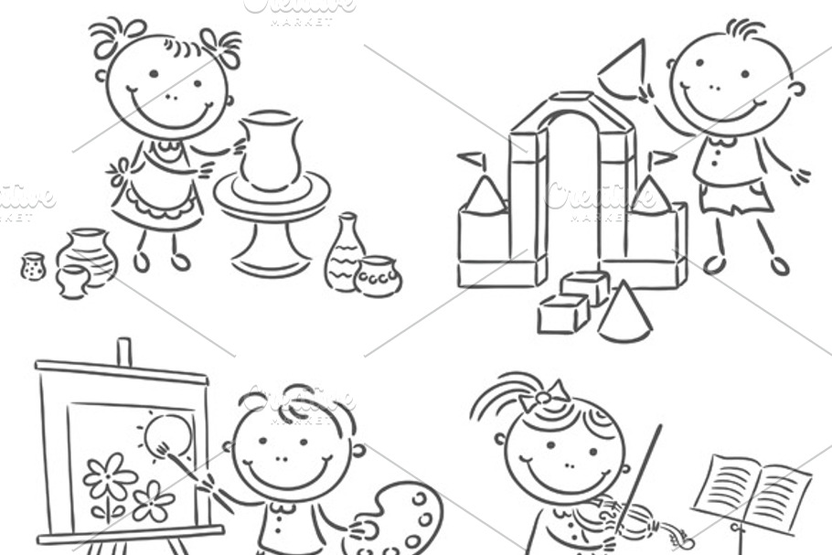 Kids engaged in creative activities in Illustrations - product preview 8