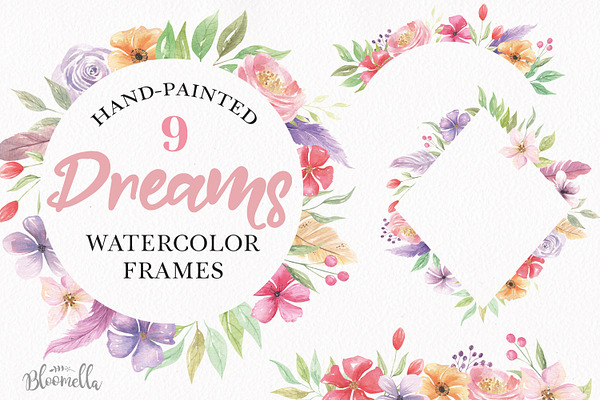 Dreams Watercolor Frames Feather Set