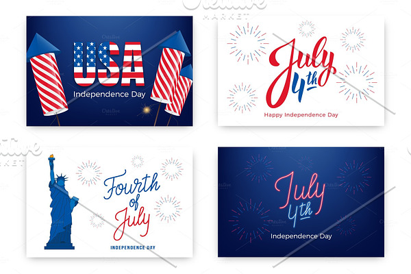 Fourth of July. Holiday banners for USA Independence Day. Set of modern cards, invitations, web banners for July 4th