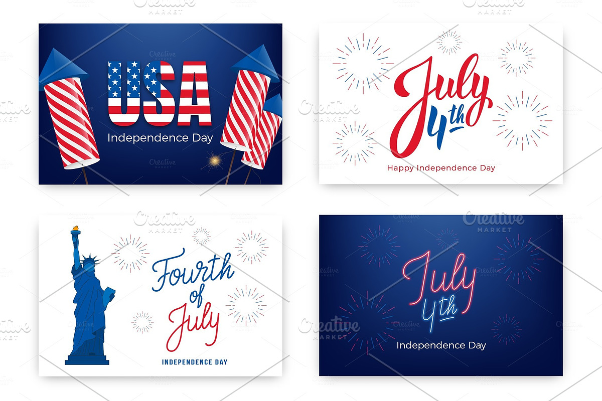 Fourth of July. Holiday banners for USA Independence Day. Set of modern cards, invitations, web banners for July 4th in Objects - product preview 8