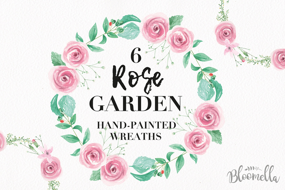 Rose Garden Floral Wreath Watercolor in Illustrations - product preview 8