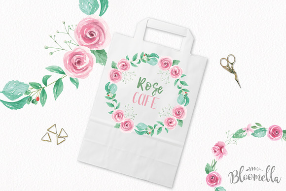 Rose Garden Floral Wreath Watercolor in Illustrations - product preview 1