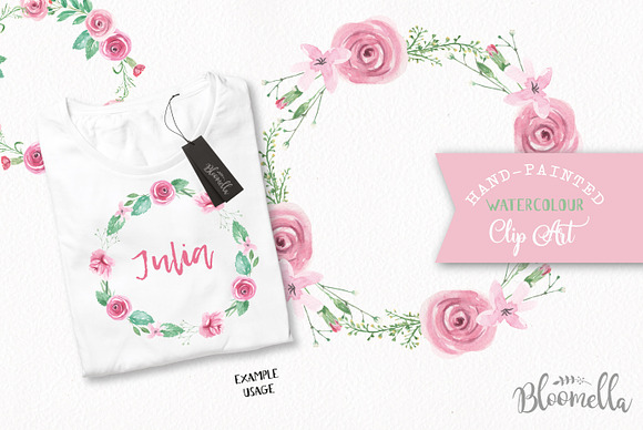 Rose Garden Floral Wreath Watercolor in Illustrations - product preview 2