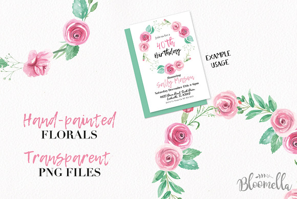 Rose Garden Floral Wreath Watercolor in Illustrations - product preview 3