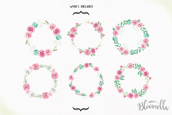 Rose Garden Floral Wreath Watercolor in Illustrations - product preview 4