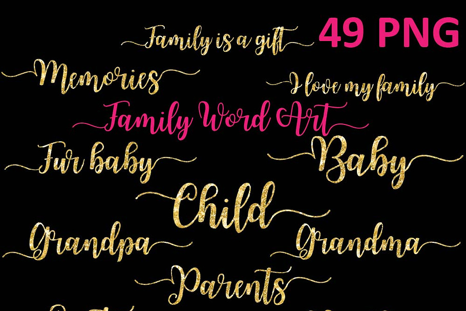 Family Word Art Clipart in Illustrations - product preview 8
