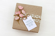 Gift box with empty tag mockup