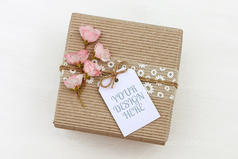 Gift box with empty tag mockup in Product Mockups - product preview 8