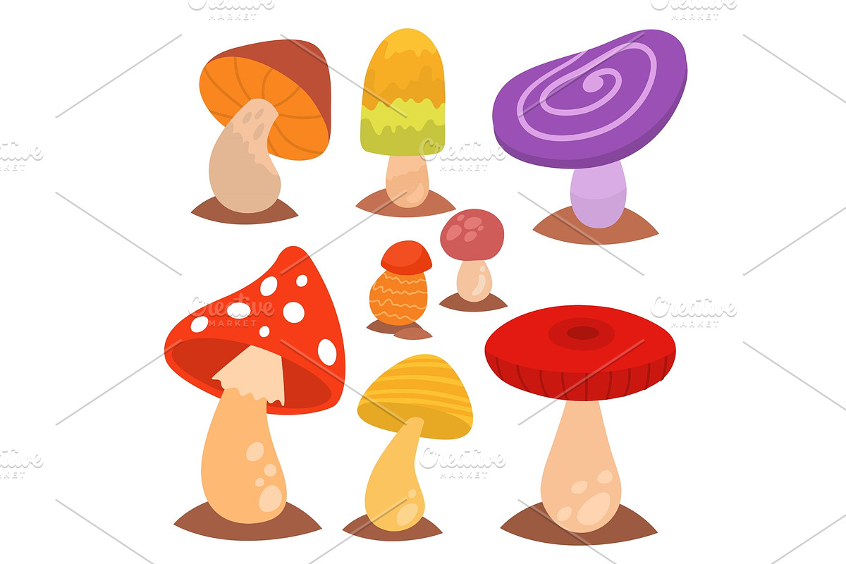 Mushrooms fungus agaric toadstool different art style design fungi vector illustration red hat in Illustrations - product preview 8
