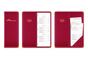 Red covered menu book.