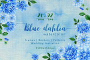 Blue dahlia great flowers PNG set