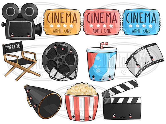 Kawaii Movie Night Clipart in Illustrations - product preview 1