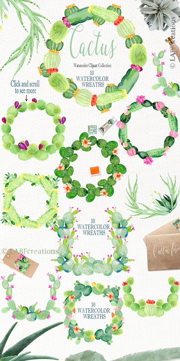 Cactus & Aloe Watercolor flowers in Illustrations - product preview 9